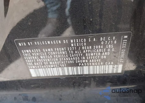 2017 Volkswagen Golf Gti Sport 4-Door из США, поврежденный, VIN 3VW547AU2HM002987